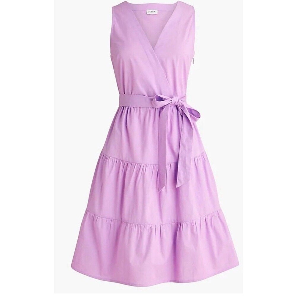J Crew Dress Faux Wrap Midi Sleeveless Lilac Purple Belted Vacay Size 2 NWT